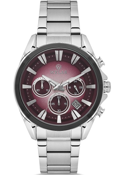 WEL2510-8 Erkek Kol Saati Kronometreli, Çelik Kasa Kordon, Su Geçirmez, Silver Renk