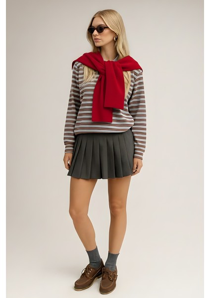 Kare Parçalı Atkı Kırmızı