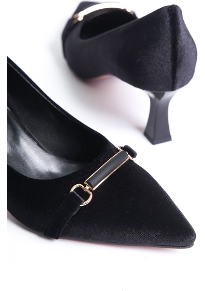 Siyah Kadife Toka Detaylı Yüksek Topuk Stiletto fiyatları