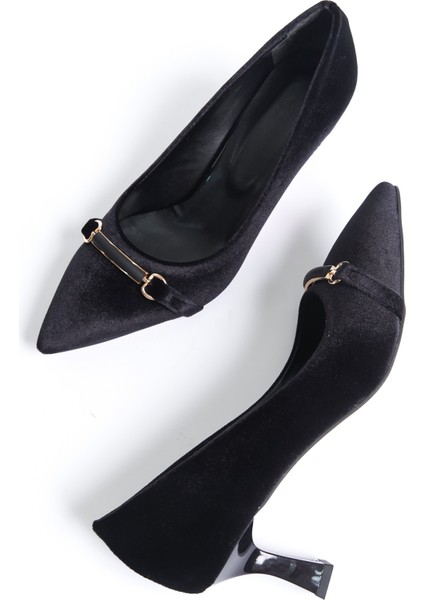 Siyah Kadife Toka Detaylı Yüksek Topuk Stiletto modelleri