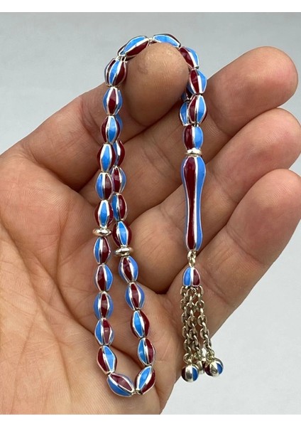 Mineli Taraftar Tesbih 925 Ayar Gümüş 24 Gram 20 cm