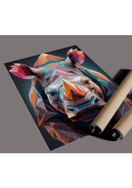 Çerçevesiz Poster | Canlı Renkli Geometrik Gergedan Posteri, Dijital Baskı Soyut,gergedan Temalı Poster modelleri