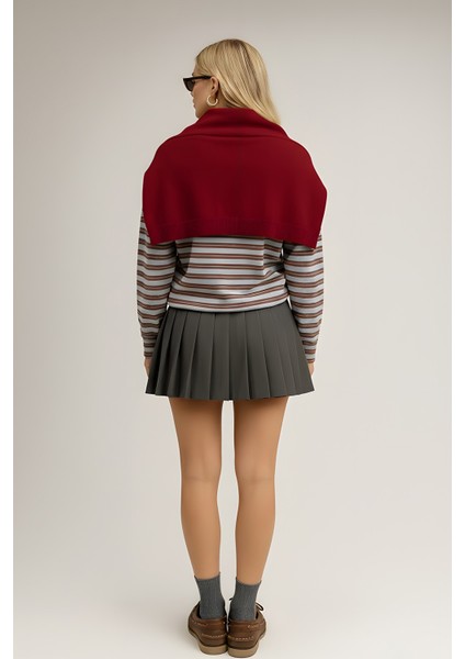 Kare Parçalı Atkı Cherry