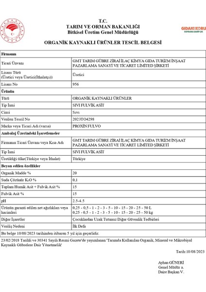 Proxın Fulvo Sıvı Organik Gübre (5 Lt) – %20 Organik Madde + %15 Humik & Fulvik Asit + %0.1 Fulvik Asit + %15 K₂o | Toprak Yapısını Güçlendiren, Besin Alımını Artıran Güçlü Sıvı Organik Gübre fiyatları