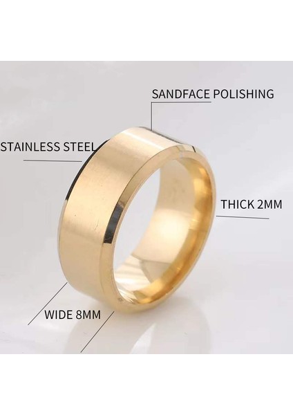 Altın Renkli 316L Kalite Paslanmaz Erkek Çelik Alyans Yüzük - 15 Ölçü indirimleri