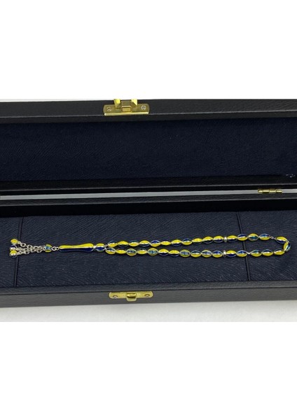 Mineli Sarı Lacivert Taraftar Tesbih - 925 Ayar Gümüş, El Işçiliği 24 Gram 20 cm modelleri