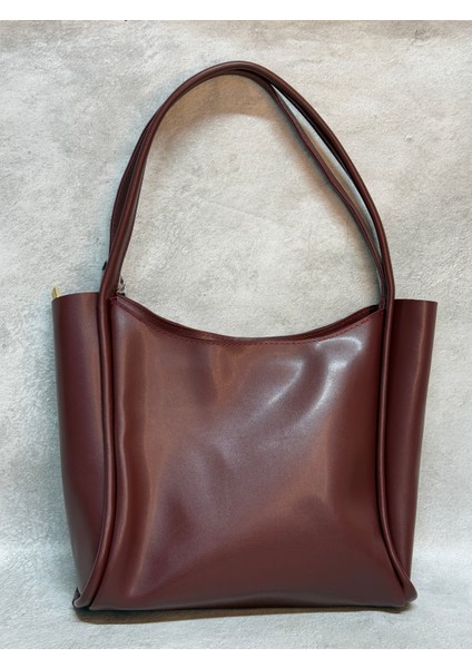 Bordo Suni Deri Omuz Askılı Fular Hediyeli Fermuarlı Büyük Boy Kadın Çanta fiyatları