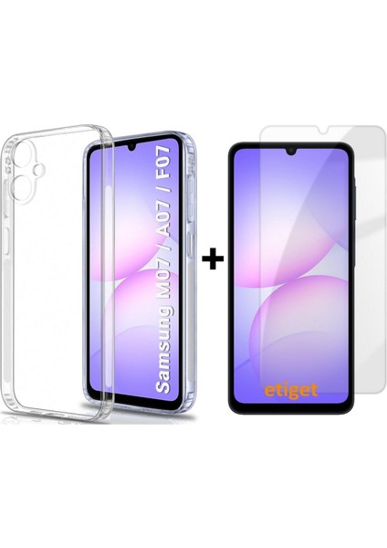 Samsung Galaxy A07 Şeffaf Kılıf+ Cam Ekran Koruyucu Seti (1 Cam1 Kılıf)