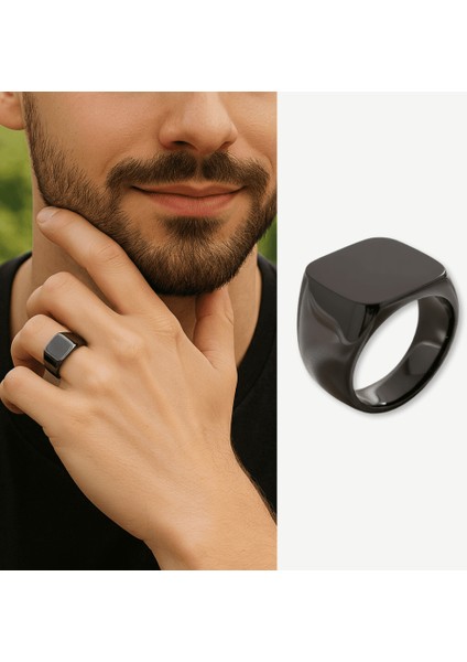 Siyah Renk Isme Özel Yazılı 316L Kalite Paslanmaz Çelik Erkek Yüzük - 25 Ölçü modelleri