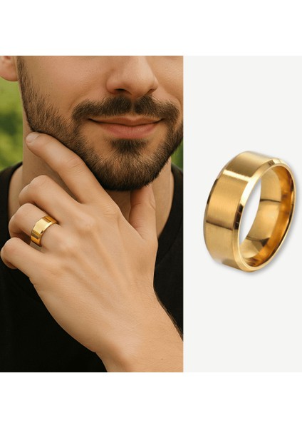 Altın Renkli 316L Kalite Paslanmaz Erkek Çelik Alyans Yüzük - 12 Ölçü fiyatları