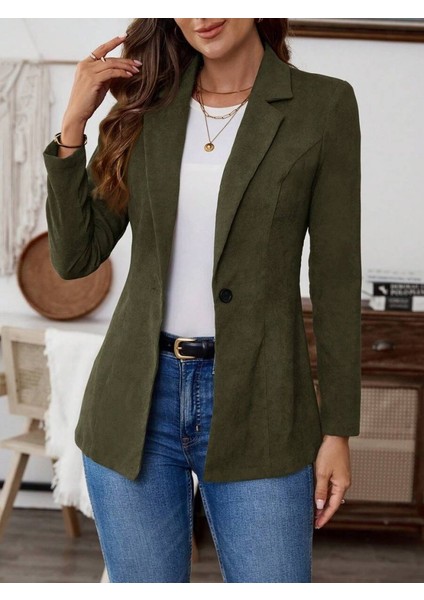Kadın Uzun Kollu Yakalı Tek Düğmeli Süet Ceket