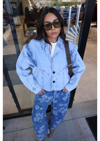 Kolları Fermuarlı Vintage Denim Ceket
