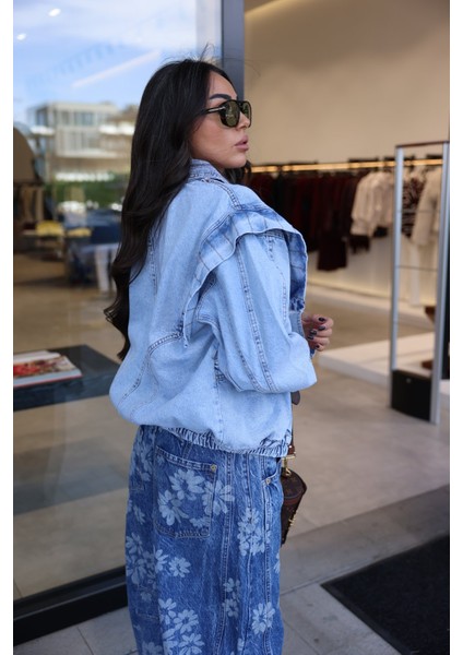 Kolları Fermuarlı Vintage Denim Ceket indirimleri