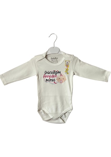 Güzelliğim Anneden Miras Yazılı Uzun Kollu Pamuklu Bebek Badi/body fiyatları