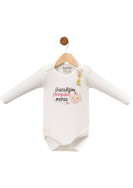 Güzelliğim Anneden Miras Yazılı Uzun Kollu Pamuklu Bebek Badi/body modelleri