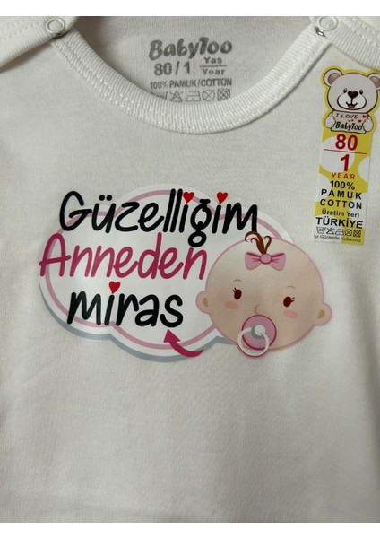 Güzelliğim Anneden Miras Yazılı Uzun Kollu Pamuklu Bebek Badi/body fırsatları