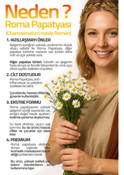 Roma Papatya Suyu & B3-B5 Vitaminli Saç Rengi Açıcı, Yenileyici Parlaklığı ve Nem Destekleyici 100ML fiyatları