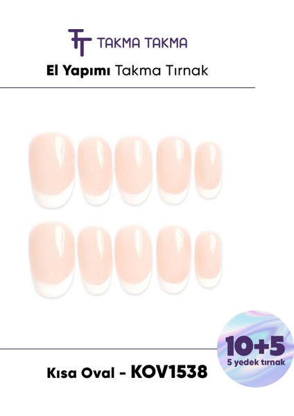 15'li Ten Rengi Kısa Oval KOVK1538FK Tekrar Kullanılabilir El Yapımı Protez Takma Tırnak - Ten Rengi-L