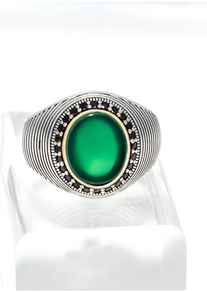 Yeşil Doğal Taşlı 925 Ayar Gümüş Erkek Yüzük – Modern Hatlarla Klasik Zarafet