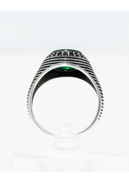 Yeşil Doğal Taşlı 925 Ayar Gümüş Erkek Yüzük – Modern Hatlarla Klasik Zarafet indirimleri