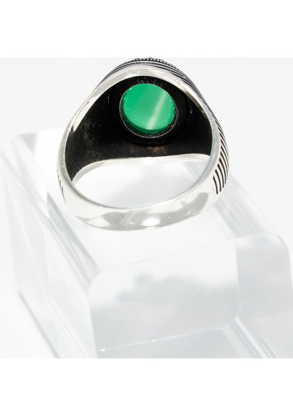 Yeşil Doğal Taşlı 925 Ayar Gümüş Erkek Yüzük – Modern Hatlarla Klasik Zarafet