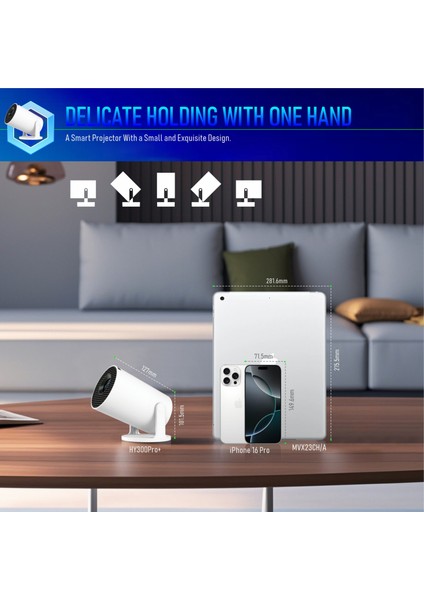 HY300PRO+ Akıllı Android 14 Projektör Wifi Bluetooth Hoparlör 180 Derece Dönebilen modelleri