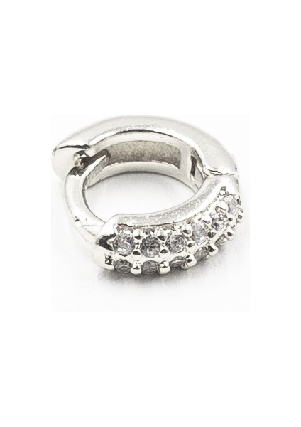Zirkon Taşlı Şık Halka Tragus Piercing – Gümüş | Hipoalerjenik, Dayanıklı