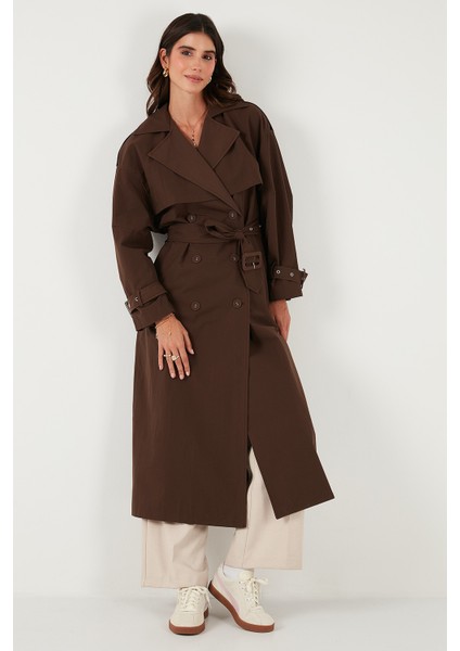 Pamuklu Oversize Kruvaze Yaka Kol Apoletli Rüzgarlıklı Trençkot Bayan Trençkot 6839637 fiyatları