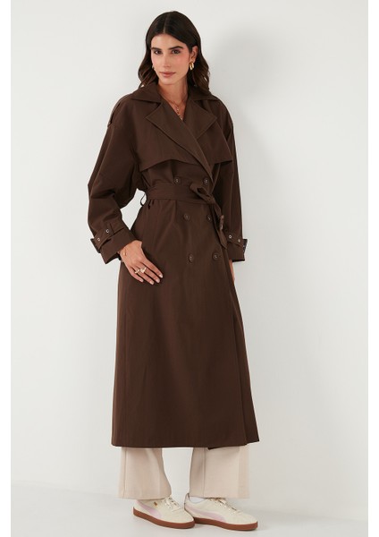 Pamuklu Oversize Kruvaze Yaka Kol Apoletli Rüzgarlıklı Trençkot Bayan Trençkot 6839637 fırsatları