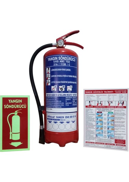 6kg Yangın Tüpü,yangın Tüpü Kullanım Talimatı ve Yangın Tüpü Levhası 3lü Set