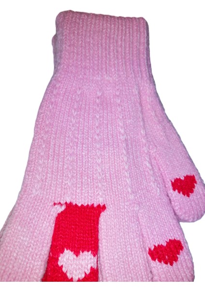 Kız Çocuk Örme Eldiven Pembe Kalp Desenli 6-12 Yaş fiyatları
