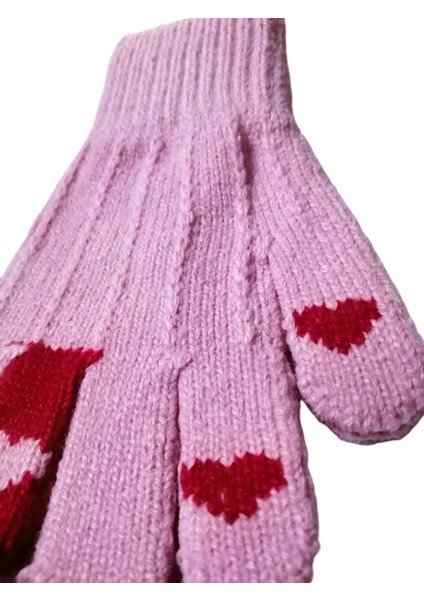 Kız Çocuk Örme Eldiven Pembe Kalp Desenli 6-12 Yaş modelleri