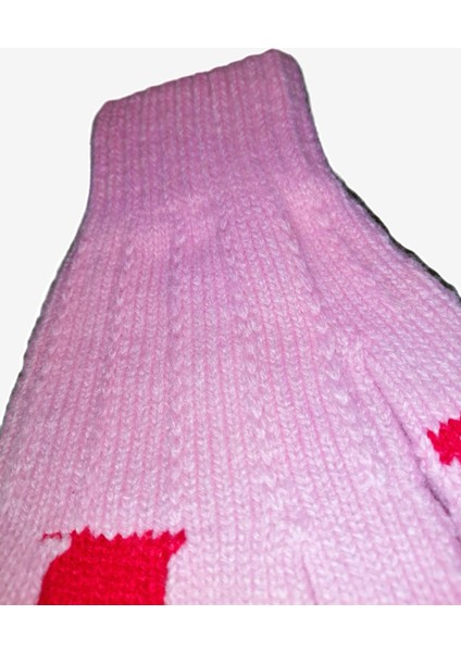 Kız Çocuk Örme Eldiven Pembe Kalp Desenli 6-12 Yaş