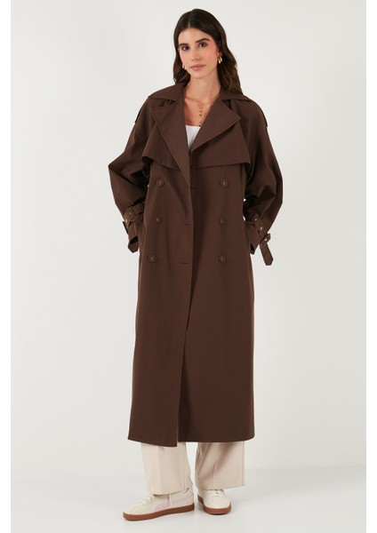 Pamuklu Oversize Kruvaze Yaka Kol Apoletli Rüzgarlıklı Trençkot Bayan Trençkot 6839637 indirimleri