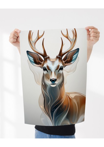Çerçevesiz Poster | Yüksek Çözünürlüklü Dijital Geyik Portresi Posteri, Dijital Sanat,minimal, Soyut, Hayvan Posteri