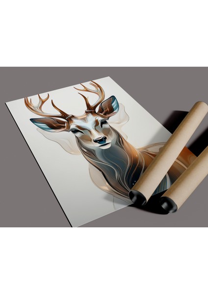 Çerçevesiz Poster | Yüksek Çözünürlüklü Dijital Geyik Portresi Posteri, Dijital Sanat,minimal, Soyut, Hayvan Posteri modelleri