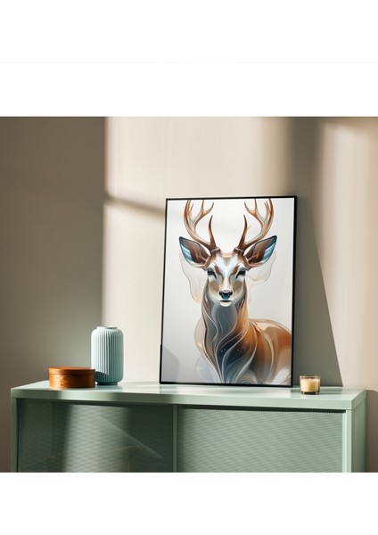 Çerçevesiz Poster | Yüksek Çözünürlüklü Dijital Geyik Portresi Posteri, Dijital Sanat,minimal, Soyut, Hayvan Posteri