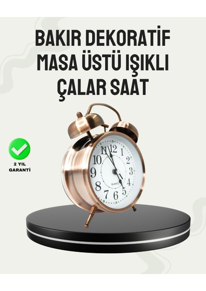 Nostaljik Büyük Boy Metal Masa Saati Bronz Kaplama ve Yüksek Sesli Alarm - SBS9193-1743