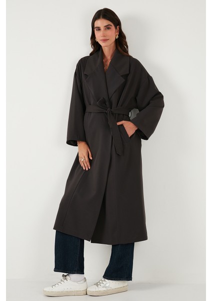 Oversize Fit Kruvaze Yaka Kuşaklı Astarlıtrençkot Bayan Trençkot 6839617 fiyatları