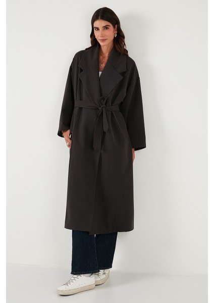 Oversize Fit Kruvaze Yaka Kuşaklı Astarlıtrençkot Bayan Trençkot 6839617 fırsatları