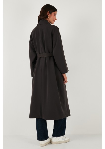 Oversize Fit Kruvaze Yaka Kuşaklı Astarlıtrençkot Bayan Trençkot 6839617