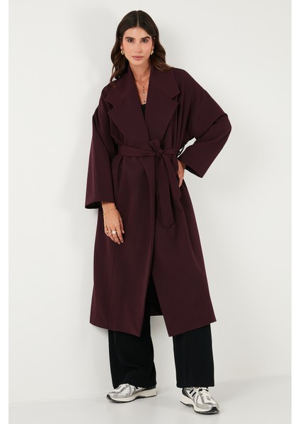 Oversize Fit Kruvaze Yaka Kuşaklı Astarlıtrençkot Bayan Trençkot 6839617