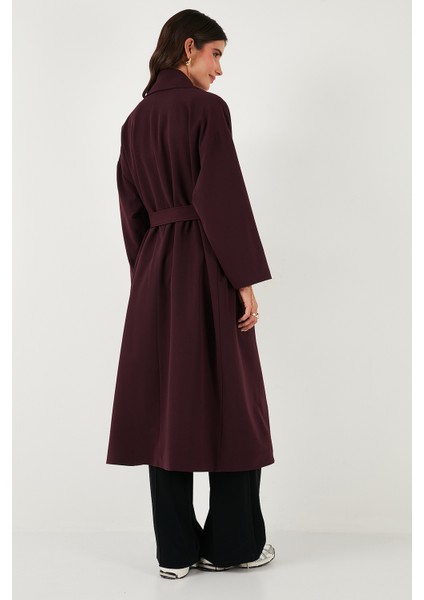 Oversize Fit Kruvaze Yaka Kuşaklı Astarlıtrençkot Bayan Trençkot 6839617