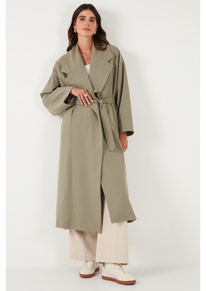 Oversize Fit Kruvaze Yaka Kuşaklı Astarlıtrençkot Bayan Trençkot 6839617 modelleri