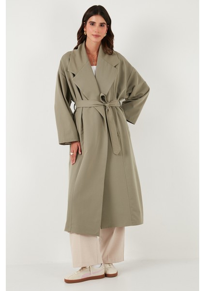 Oversize Fit Kruvaze Yaka Kuşaklı Astarlıtrençkot Bayan Trençkot 6839617 fırsatları
