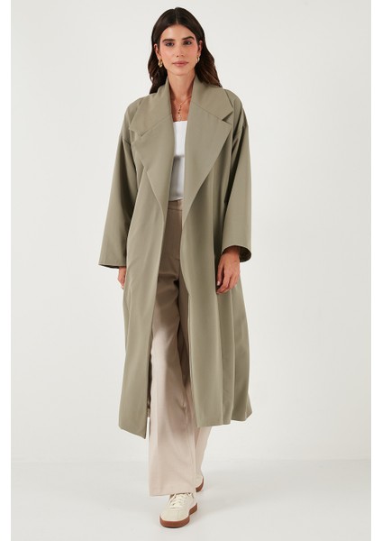 Oversize Fit Kruvaze Yaka Kuşaklı Astarlıtrençkot Bayan Trençkot 6839617 indirimleri