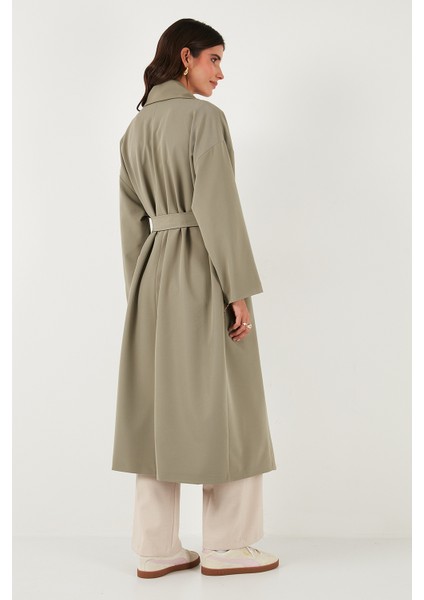 Oversize Fit Kruvaze Yaka Kuşaklı Astarlıtrençkot Bayan Trençkot 6839617