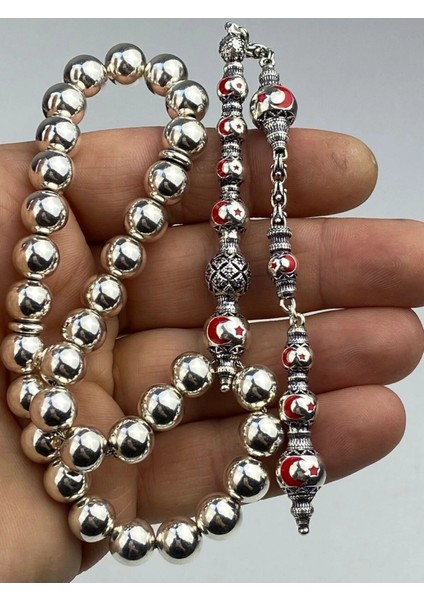 Mineli Taraftar Tesbih - 925 Ayar Gümüş, Birinci Takı & Aksesuar'dan El Işçiliği 45 Gram 33 cm