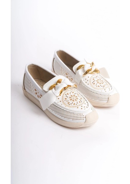 Lydıa Bağcıksız Ortopedik Rahat Taban Çiçek Desenli Kadın Babet Ayakkabı Ckt - Beyaz fırsatları