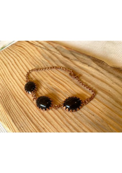 Siyah Taşlı Bakır Bileklik
